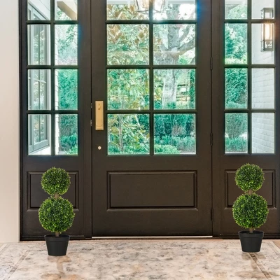 HOMCOM 2 Pack 23.5" Artificial Boxwood Topiary Ball Trees Set Of 2, Double Ball-Shaped Boxwood Artificial Topiary Plants For Indoor Outdoor, Green 3 HOMCOM 2 Pack 23.5" Artificial Boxwood Topiary Ball Trees Set Of 2, Double Ball-Shaped Boxwood Artificial Topiary Plants For Indoor Outdoor, Green