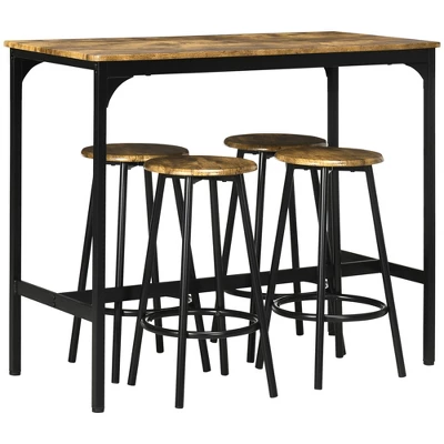 HOMCOM 5-Piece Counter Height Bar Table And Chairs Set, Rustic Bar Table With Stools, Kitchen Table 4 Chair Bar Table With Wooden Top 8 HOMCOM 5-Piece Counter Height Bar Table And Chairs Set, Rustic Bar Table With Stools, Kitchen Table 4 Chair Bar Table With Wooden Top - Image 6