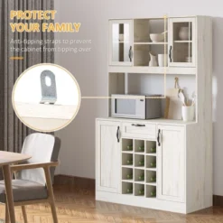 HOMCOM Kitchen Buffet With Hutch Cupboard With Utility Drawer, 4 Door Cabinets, And Optional 12-Bottle Wine Storage, White 12 HOMCOM Kitchen Buffet With Hutch Cupboard With Utility Drawer, 4 Door Cabinets, And Optional 12-Bottle Wine Storage, White -Homcom GUEST 3fc5466e e05c 4456 83bc 996b1f7a56f9