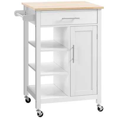HOMCOM Compact Kitchen Island Cart On Wheels, Rolling Utility Trolley Cart With Storage Shelf & Drawer For Dining Room 5 HOMCOM Compact Kitchen Island Cart On Wheels, Rolling Utility Trolley Cart With Storage Shelf & Drawer For Dining Room - Image 3