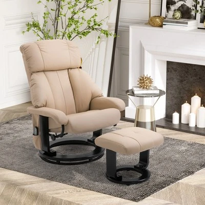 HOMCOM Recliner With Ottoman Footrest, Recliner Chair With Vibration Massage, Faux Leather And Swivel Wood Base For Living Room And Bedroom 3 HOMCOM Recliner With Ottoman Footrest, Recliner Chair With Vibration Massage, Faux Leather And Swivel Wood Base For Living Room And Bedroom