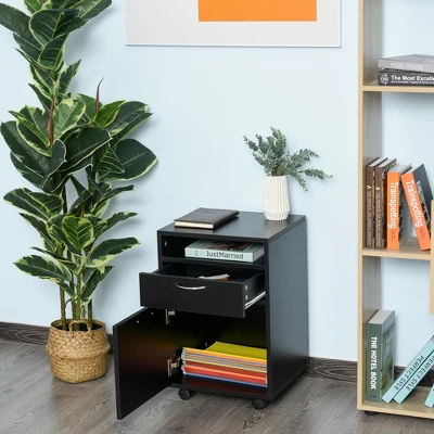 HOMCOM Mobile Storage Cabinet Organizer With Drawer And Cabinet, Printer Stand With Castors 3 HOMCOM Mobile Storage Cabinet Organizer With Drawer And Cabinet, Printer Stand With Castors