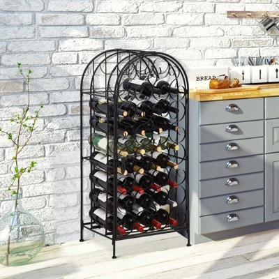 HOMCOM 35 Bottle Wrought Iron Wine Rack Cabinet With Lock, Black 3 HOMCOM 35 Bottle Wrought Iron Wine Rack Cabinet With Lock, Black