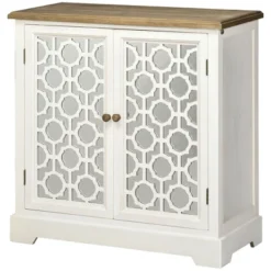 HOMCOM Farmhouse Storage Cabinet, Sideboard Buffet Cabinet With Double Glass Doors And Solid Wood Countertop For Kitchen, Living Room -Homcom GUEST 444e0ddb cd9f 4464 ac51 fe8ddcbdbef2