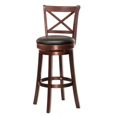 HOMCOM Traditional Bar Stool, 31 Inch Seat Height Barstool, Swivel PU Leather Upholstered Chair, With Cross Back And Rubberwood Frame 5 HOMCOM Traditional Bar Stool, 31 Inch Seat Height Barstool, Swivel PU Leather Upholstered Chair, With Cross Back And Rubberwood Frame - Image 3