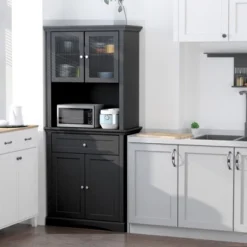 HOMCOM 71" Traditional Freestanding Kitchen Buffet With Hutch, Pantry Cabinet With 4 Doors, 3-Level Adjustable Shelves, And 1 Drawer, Black -Homcom GUEST 465377ff 40ff 4419 938d deb98d230a63