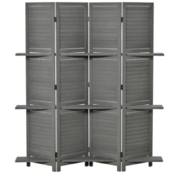 HOMCOM 4 Panel 67" Tall Wood Privacy Screen Room Divider With 3 Display Shelves, And Folding Storage For Bedroom Or Home Office, Gray 9 HOMCOM 4 Panel 67" Tall Wood Privacy Screen Room Divider With 3 Display Shelves, And Folding Storage For Bedroom Or Home Office, Gray -Homcom GUEST 478eb294 6c48 4603 8f04 a26bff5926c8
