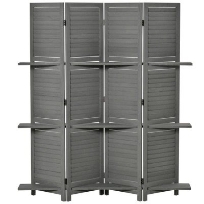 HOMCOM 4 Panel 67" Tall Wood Privacy Screen Room Divider With 3 Display Shelves, And Folding Storage For Bedroom Or Home Office, Gray 5 HOMCOM 4 Panel 67" Tall Wood Privacy Screen Room Divider With 3 Display Shelves, And Folding Storage For Bedroom Or Home Office, Gray - Image 3