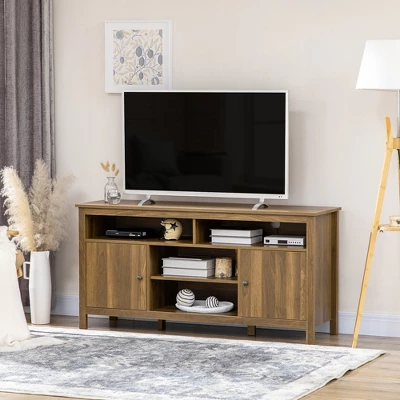 HOMCOM 65 Inch TV Stand With Storage, Media Cabinet TV Entertainment Center With Wooden Shelves And Doors For Living Room Furniture, Walnut 4 HOMCOM 65 Inch TV Stand With Storage, Media Cabinet TV Entertainment Center With Wooden Shelves And Doors For Living Room Furniture, Walnut - Image 2