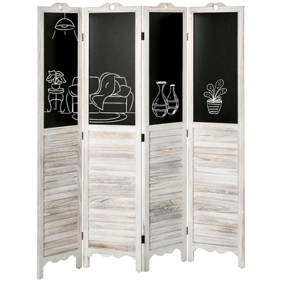 HOMCOM 4-Panel Folding Room Divider With Blackboard, 5.5 Ft Tall Freestanding Privacy Screen Panels For Bedroom Or Office, White 5 HOMCOM 4-Panel Folding Room Divider With Blackboard, 5.5 Ft Tall Freestanding Privacy Screen Panels For Bedroom Or Office, White - Image 3