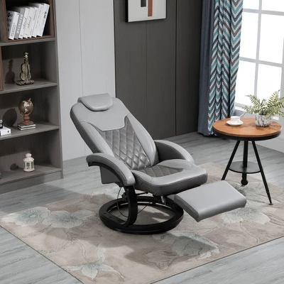 HOMCOM PU Recliner Reading Armchair With Footrest, Headrest And Round Steel/Wood Base For Living Room Or Office, Gray 3 HOMCOM PU Recliner Reading Armchair With Footrest, Headrest And Round Steel/Wood Base For Living Room Or Office, Gray