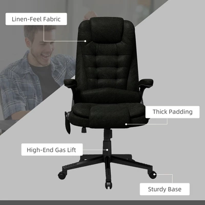 HOMCOM 6 Point Vibrating Massage Office Chair With Heat, Linen High Back Executive Office Chair With Reclining Backrest, Armrests 7 HOMCOM 6 Point Vibrating Massage Office Chair With Heat, Linen High Back Executive Office Chair With Reclining Backrest, Armrests - Image 5