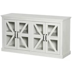 HOMCOM Rustic Kitchen Sideboard, Glass Door Buffet Cabinet, TV Stand With Adjustable Shelf For Dining Room, White -Homcom GUEST 4c94dba6 3b8e 4a91 984e a1f3e000e1e8