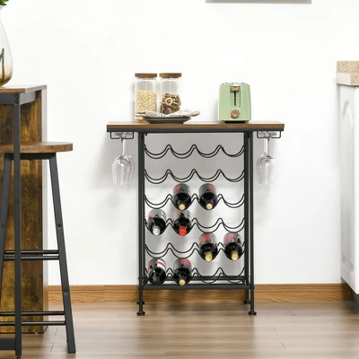 HOMCOM 24-Bottle Industrial Modern Wine Rack Table, Freestanding 6 Tier Wine Bottle Organizer With Glass Stemware Holder , Natural / Black 4 HOMCOM 24-Bottle Industrial Modern Wine Rack Table, Freestanding 6 Tier Wine Bottle Organizer With Glass Stemware Holder , Natural / Black - Image 2