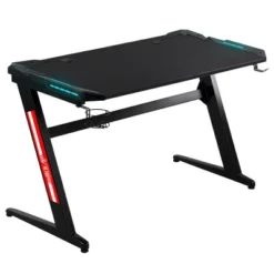 HOMCOM 47" Racing Style Gaming Desk, Z-Shaped Computer Table With LED Lights, Swivel Cup Holder, Headphone Hook And Cable Management Holes, Black -Homcom GUEST 4cf8e0dd e412 44e0 8df1 ecf2cf682a25