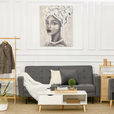 HOMCOM Hand-Painted Canvas Wall Art For Living Room Bedroom, Painting Gold African Woman, 39.25" X 31.5" 4 HOMCOM Hand-Painted Canvas Wall Art For Living Room Bedroom, Painting Gold African Woman, 39.25" X 31.5" - Image 2