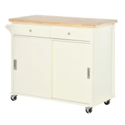 HOMCOM 43" Rolling Kitchen Island, Kitchen Storage Cart On Wheels With Sliding Doors, Cabinet, 2 Drawers, And Towel Rack, Cream White 9 HOMCOM 43" Rolling Kitchen Island, Kitchen Storage Cart On Wheels With Sliding Doors, Cabinet, 2 Drawers, And Towel Rack, Cream White -Homcom GUEST 4da95f69 3664 46e0 a61d bda892bf0b67
