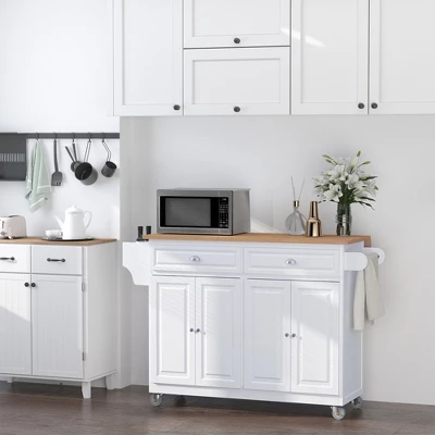 HOMCOM Rolling Kitchen Island Storage Cart Table W/ Drop Leaf Top 3 HOMCOM Rolling Kitchen Island Storage Cart Table W/ Drop Leaf Top