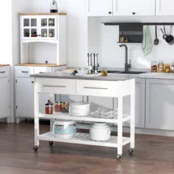 HOMCOM Kitchen Island With Stainless Steel Top, Traditional Kitchen Island With Storage, 2-Tier Open Shelves, Drawers, White 8 HOMCOM Kitchen Island With Stainless Steel Top, Traditional Kitchen Island With Storage, 2-Tier Open Shelves, Drawers, White -Homcom GUEST 4ddb5326 a7cd 41c1 ac2e 43cad31acc61