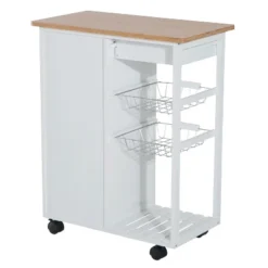 HOMCOM 28" Rolling Kitchen Trolley Serving Cart Storage Cabinet Bamboo Top With Wire Basket & Door Cabinet & Drawers, White 13 HOMCOM 28" Rolling Kitchen Trolley Serving Cart Storage Cabinet Bamboo Top With Wire Basket & Door Cabinet & Drawers, White -Homcom GUEST 4e06d74b 485a 480c b6de 708bb0e7779b