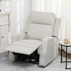 HOMCOM Electric Power Recliner Armchair With USB Charging Station, Sofa Recliner With Linen Upholstered Seat And Retractable Footrest, Cream White