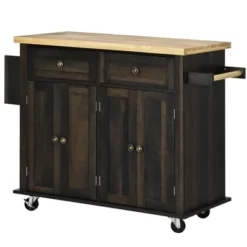 HOMCOM Kitchen Island On Wheels, Rolling Cart With Rubber Wood Top, Spice Rack, Towel Rack & Drawers For Dining Room, Brown Oak -Homcom GUEST 4eb66fc4 479a 4f8c 95a9 5a1b5b335a7e