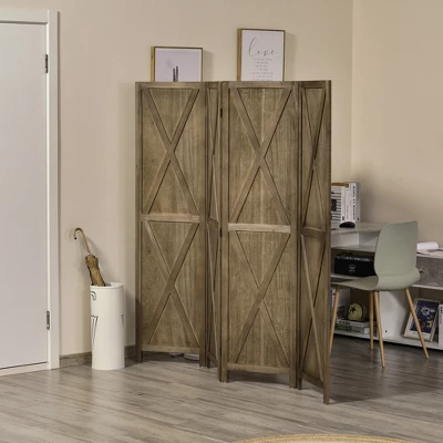 HOMCOM 4-Panel Folding Room Divider, 5.6 Ft Tall Freestanding Paulownia Wood Privacy Screen Panels For Indoor Bedroom Office, Brown 3 HOMCOM 4-Panel Folding Room Divider, 5.6 Ft Tall Freestanding Paulownia Wood Privacy Screen Panels For Indoor Bedroom Office, Brown
