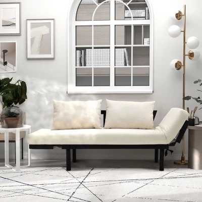 HOMCOM Single Person Chaise Lounger, Modern Sofa Bed With 5 Adjustable Positions, 2 Large Pillows, And Birch Legs 4 HOMCOM Single Person Chaise Lounger, Modern Sofa Bed With 5 Adjustable Positions, 2 Large Pillows, And Birch Legs - Image 2