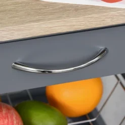 HOMCOM Mobile Rolling Kitchen Island Trolley Serving Cart With Underneath Drawer & Slide-Out Wire Storage Basket, Grey -Homcom GUEST 52671167 b7a3 4958 b5a1 b1da9e798ca1