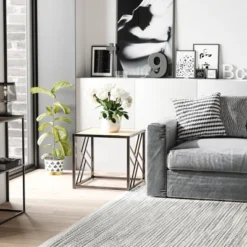 HOMCOM Modern End Table, Accent Side Table With Metal Frame, Nightstand For Bedroom, Living Room, Black -Homcom GUEST 52e019fb 5397 4474 abfa 589d2c3b58bc