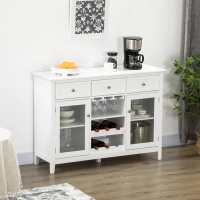 HOMCOM Glass Door Kitchen Sideboard, Buffet Cabinet With 6-Bottle Wine Rack And Stemware Racks, Coffee Bar For Living Room, Dining Room, White 4 HOMCOM Glass Door Kitchen Sideboard, Buffet Cabinet With 6-Bottle Wine Rack And Stemware Racks, Coffee Bar For Living Room, Dining Room, White - Image 2