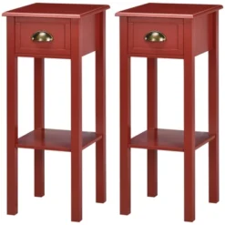 HOMCOM 2-Tier Side Table With Drawer, Narrow End Table With Bottom Shelf, For Living Room Or Bedroom, Set Of 2, Red -Homcom GUEST 53071786 e21d 4a55 adeb 62428758b12f