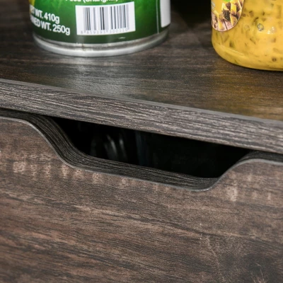 HOMCOM Industrial Sideboard, Freestanding Coffee Bar Cabinet, Buffet Cabinet With 2 Drawers, 2 Shelves & Metal Mesh Door, Dark Brown/Black 7 HOMCOM Industrial Sideboard, Freestanding Coffee Bar Cabinet, Buffet Cabinet With 2 Drawers, 2 Shelves & Metal Mesh Door, Dark Brown/Black - Image 5