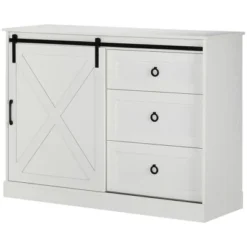 HOMCOM Farmhouse Coffee Bar Cabinet, Kitchen Sideboard, Buffet Cabinet With Sliding Barn Door And 3 Storage Drawers For Living Room, White -Homcom GUEST 54d96390 4851 422c b26e 5647fd295d1b