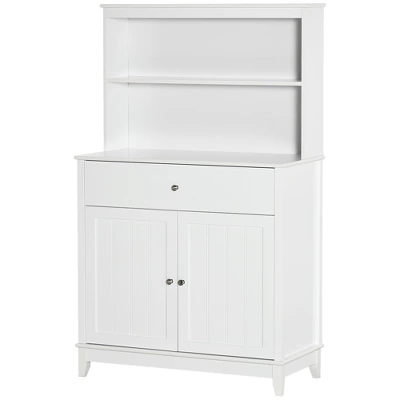 HOMCOM Modern 58" Kitchen Buffet With Hutch, Microwave Cabinet With Drawer And Storage Cupboard, White 5 HOMCOM Modern 58" Kitchen Buffet With Hutch, Microwave Cabinet With Drawer And Storage Cupboard, White - Image 3