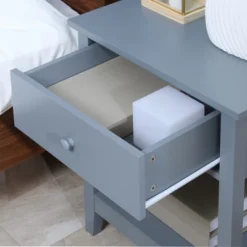 HOMCOM Modern Style Nightstand, Side Table With Drawer And Storage Shelf For Bedroom, Or Living Room, Gray -Homcom GUEST 57d4d7e3 9cb3 4e07 bd26 0232d36d5cb3