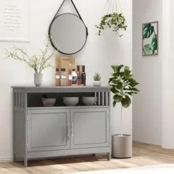 HOMCOM Kitchen Sideboard, Buffet Cabinet, Wooden Storage Console Table With 2-Level Cabinet And Open Shelf, Gray -Homcom GUEST 580a1301 495a 4672 bee7 e667bafd5996