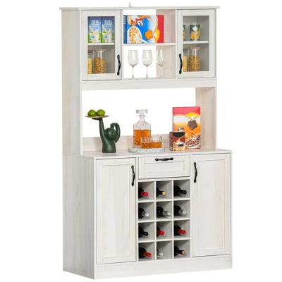 HOMCOM Kitchen Buffet With Hutch Cupboard With Utility Drawer, 4 Door Cabinets, And Optional 12-Bottle Wine Storage, White 5 HOMCOM Kitchen Buffet With Hutch Cupboard With Utility Drawer, 4 Door Cabinets, And Optional 12-Bottle Wine Storage, White - Image 3