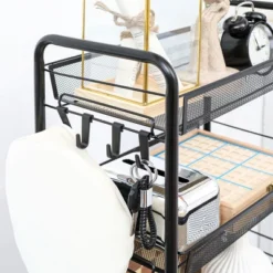HOMCOM 5 Tier Utility Rolling Cart, Metal Storage Cart, Kitchen Cart With Removable Mesh Baskets, For Living Room, Laundry, Garage And Bathroom, Black -Homcom GUEST 59eade0e 4817 42f6 a8d8 87054bdb660c