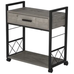 HOMCOM Industrial End Table With Drawer And Bottom Shelf, Mobile Side Table With 4 Wheels For Living Room, Bedroom -Homcom GUEST 59eb04b5 3ff8 49a1 b765 0677d4bc2937