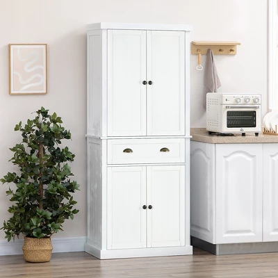 HOMCOM 72" Pinewood Large Kitchen Pantry Storage Cabinet, Freestanding Cabinets With Doors And Shelf Adjustment, Dining Room Furniture, White 3 HOMCOM 72" Pinewood Large Kitchen Pantry Storage Cabinet, Freestanding Cabinets With Doors And Shelf Adjustment, Dining Room Furniture, White