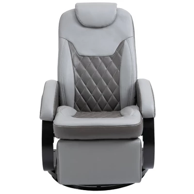HOMCOM PU Recliner Reading Armchair With Footrest, Headrest And Round Steel/Wood Base For Living Room Or Office, Gray 5 HOMCOM PU Recliner Reading Armchair With Footrest, Headrest And Round Steel/Wood Base For Living Room Or Office, Gray - Image 3