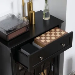 HOMCOM Kitchen Cabinet, Storage Cabinet, Sideboard Floor Accent Cabinet W/ 2 Glass Doors, Drawer, Adjustable Shelves For Living Room Entryway, Black -Homcom GUEST 5cdab75e cb10 4d28 9915 b969c10265b9