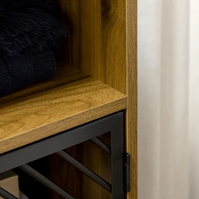 HOMCOM Industrial Kitchen Storage Cabinet, Sideboard Floor Accent Cabinet With Metal Doors And Adjustable Shelves For Living Room, Dark Wood Grain 7 HOMCOM Industrial Kitchen Storage Cabinet, Sideboard Floor Accent Cabinet With Metal Doors And Adjustable Shelves For Living Room, Dark Wood Grain - Image 5