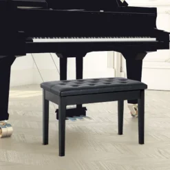 HOMCOM Traditional Country Birchwood Faux Leather Padded 2 Person Piano Bench - Black