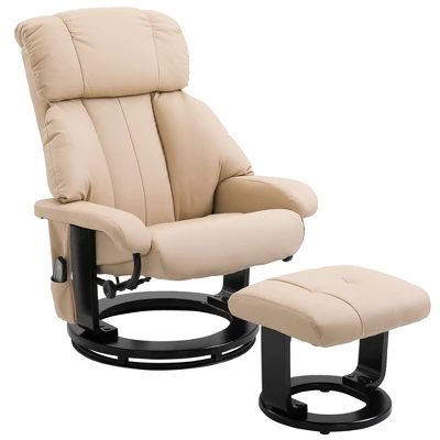 HOMCOM Recliner With Ottoman Footrest, Recliner Chair With Vibration Massage, Faux Leather And Swivel Wood Base For Living Room And Bedroom 8 HOMCOM Recliner With Ottoman Footrest, Recliner Chair With Vibration Massage, Faux Leather And Swivel Wood Base For Living Room And Bedroom - Image 6