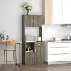 HOMCOM Modern Kitchen Buffet With Hutch Pantry Storage, Microwave Counter, 2 Cabinets, And Adjustable Shelves -Homcom GUEST 602df286 ebf9 4601 8d1e 8ce6e9a18432