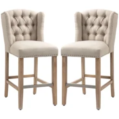 HOMCOM Counter Height Bar Stools Set Of 2, Upholstered 26.75" Seat Height Barstools, Breakfast Chairs With Nailhead-Trim & Tufted Back, Wood Legs 13 HOMCOM Counter Height Bar Stools Set Of 2, Upholstered 26.75" Seat Height Barstools, Breakfast Chairs With Nailhead-Trim & Tufted Back, Wood Legs -Homcom GUEST 616416a8 11fb 4e4a aae2 788359e2b475