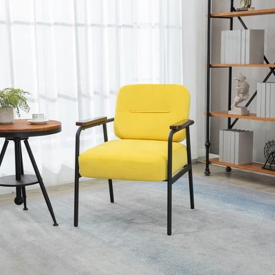 HOMCOM Modern Accent Chair With Cushioned Seat And Back, Upholstered Velvet Armchair For Bedroom, Living Room Chair With Arms And Steel Legs, Yellow 3 HOMCOM Modern Accent Chair With Cushioned Seat And Back, Upholstered Velvet Armchair For Bedroom, Living Room Chair With Arms And Steel Legs, Yellow