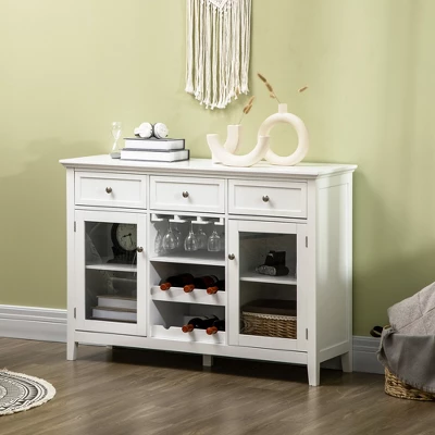 HOMCOM Glass Door Kitchen Sideboard, Buffet Cabinet With 6-Bottle Wine Rack And Stemware Racks, Coffee Bar For Living Room, Dining Room, White 3 HOMCOM Glass Door Kitchen Sideboard, Buffet Cabinet With 6-Bottle Wine Rack And Stemware Racks, Coffee Bar For Living Room, Dining Room, White